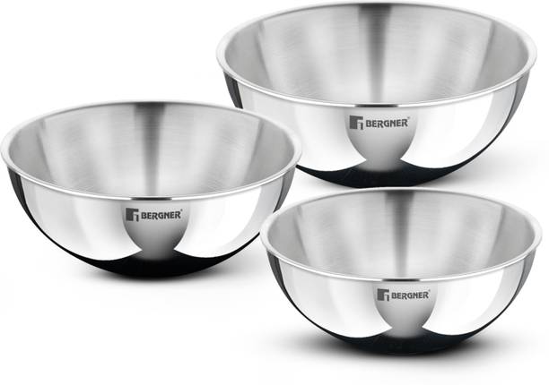 BERGNER TriPly Stainless Steel 3 Pcs Tasra Set / Wok Set 2.25 L, 1 L, 0.9 L capacity 22 cm, 18 cm, 16 cm diameter