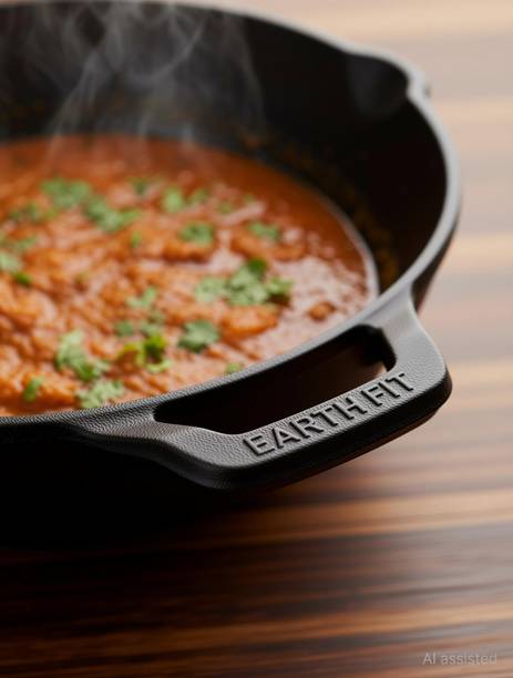 EARTHFIT Pre-Seasoned Twin Handle 10" Kadai for Healthy Cooking and Deep Frying Kadhai 25 cm diameter 2 L capacity