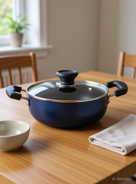 VINOD Zest Non-Stick Deep Kadai with Glass Lid कढ़ाही 20 cm ढक्कन के साथ