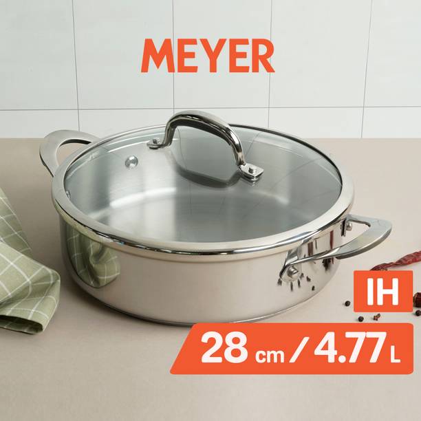 Meyer Select Stainless Steel Sauteuse 28cm (Induction & Gas Compatible) Pot 28 cm diameter 4.7 L capacity with Lid