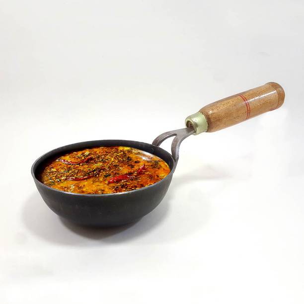 AAGAAZ Iron Tadka Pan/Vaghar/Chounk/Baghar for Frying Dal/Spices with Wooden Handle. Tadka Pan 13 cm diameter 1.2 L capacity