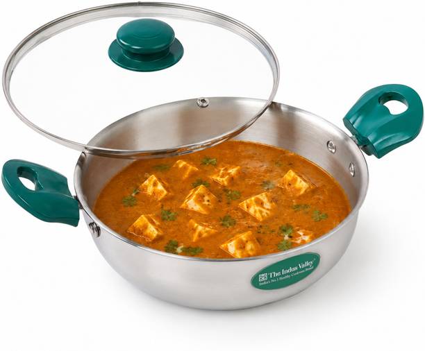 The Indus Valley Stainless steel Impact bonded 3-layer bottom Kadhai 22 cm diameter with Lid 2.4 L capacity