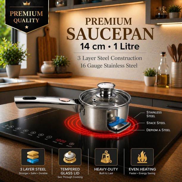 Red Robin Stainless Steel Saucepan 14cm 1 Litre with Te...