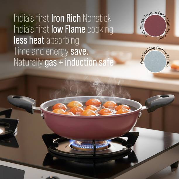 Dozy Elite Premium 1L Aqua Non-Stick Induction Kadhai with Cool Touch Handles Kadhai 21 cm diameter 1 L capacity