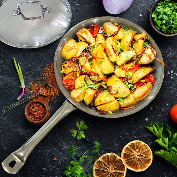 Solara Stainless Steel Frypan with Lid 22 cm डायमीटर ढक्कन के साथ