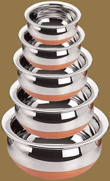 forsel Stainless Steel Copper Bottom Handi Bowl Set for Hotels Restaurants Handi 4 L