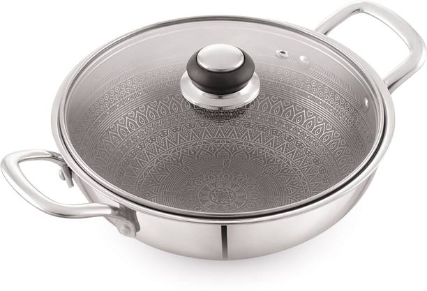 ANJALI Mystique Mandala TriPly Kadai with SS Wire handle (Size 22)) Kadhai 35 cm diameter with Lid 2.85 L capacity