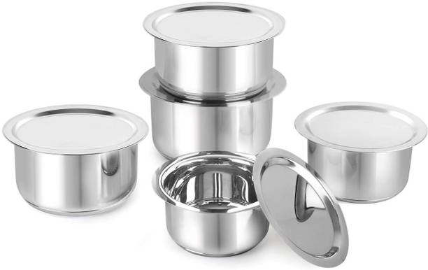 MKIU Stainless Steel Multi-Purpose Kitchen Tope / Patila Set of 5 with lid Induction Bottom Cookware Set