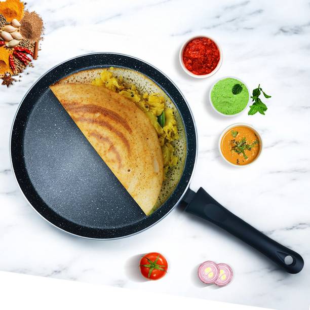 Solara Granite Dosa Tawa, Induction Base, Gas Compatible with Soft Handle, Black, 28 cm डायमीटर
