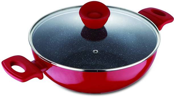 BERGNER Bellini Plus Pressed 5-Layer Non-Stick Aluminium Induction Bottom Kadhai 20 cm diameter with Lid 2.3 L capacity