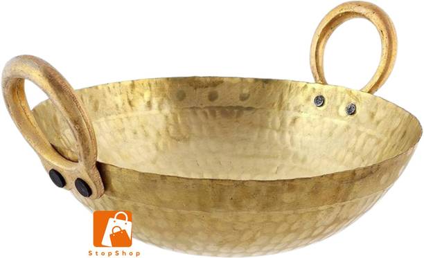 StopShop 100% Pure Brass Kadai Hammered|Pital kadhai Kadhai 24 cm diameter 4 L capacity