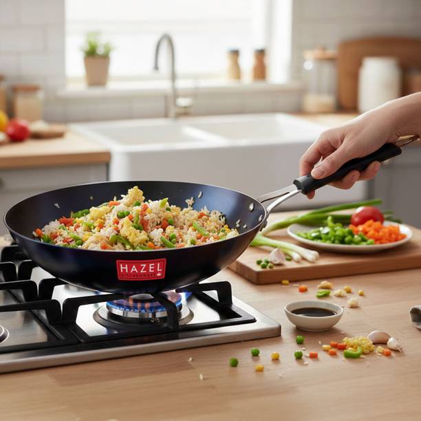 HAZEL Lokhand Iron Wok, Deep Griddle for Stir-Fry and Indian Cooking Wok 2.45 L capacity 24.7 cm diameter