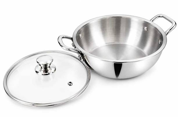 Mainsa Triply Kadhai For Cooking and Frying Kadhai 22 cm diameter with Lid 2.5 L capacity