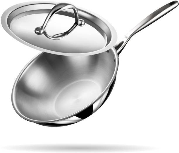 Stahl Artisan Triply Stainless Steel Wok with Lid 2.4 L capacity 24 cm diameter