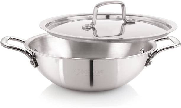 NIRLON Plus Triply 3 Layer Stainless Steel Cookware Deep Kadhai 20cm with Steel Lid Kadhai 20 cm diameter with Lid 1.6 L capacity