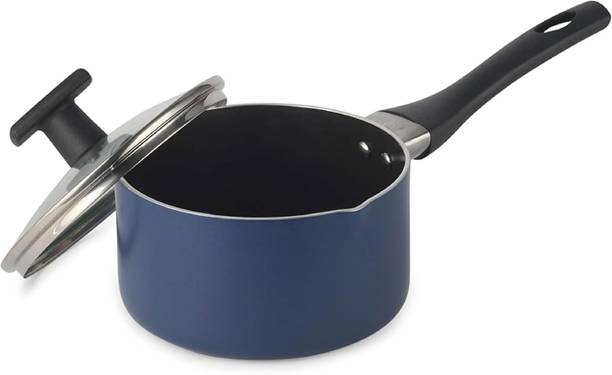 cello Black Platina Stainless Steel Cookware | Dark Blue | Sauce Pan 16 cm diameter with Lid 1.4 L capacity