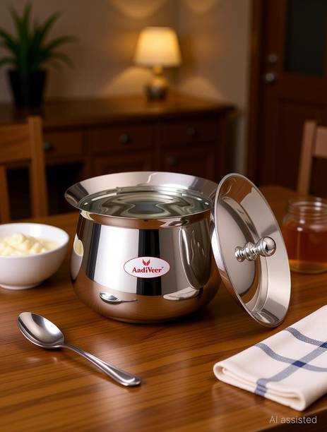 AadiVeer 20G Stainless Steel Handi | Milk Pot | Steel Pot | Dahi Handi With Lid Pot 12 cm diameter 0.7 L capacity with Lid
