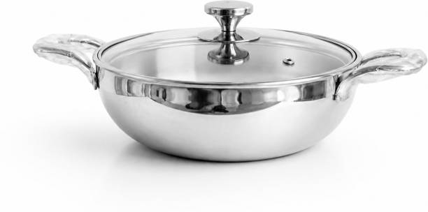 Mainsa Kadhai With Glass Cover Steel kadhai For Cooking kadhai Kadhai 26 cm diameter with Lid 3 L capacity
