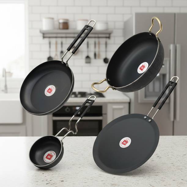 LAZYwindow Traditional Iron Tawa | Tadka Pan | Kadhai & Fry Pan 20 cm diameter 1 L capacity