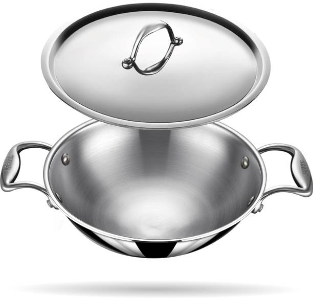 Stahl Artisan Triply Stainless Steel Round Bottom Kadhai 20 cm diameter with Lid 1.8 L capacity