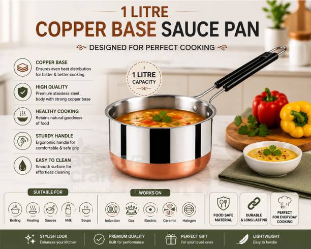 Agastya Craft Premium Stainless Steel Sauce Pan Sauce Pan 17 cm diameter 1 L capacity