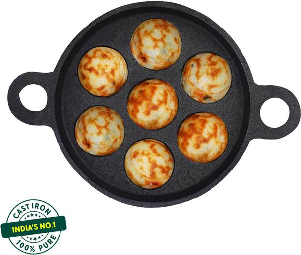The Indus Valley Pre-Seasoned Cast Iron Paniyaram/Paddu Pan|7 Pit - 7.4 inch Paniarakkal 0 L capacity 19 cm diameter
