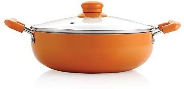 NIRLON Ceramic Aluminum Non stick Kadhai with Glass Lid Kadhai 22 cm diameter with Lid 2.25 L capacity