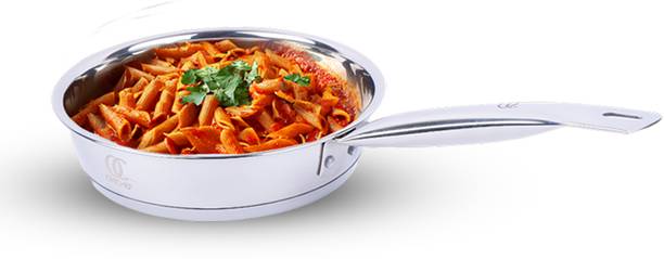 Omichef Sandwich Bottom Stainless Steel Frypan 24CM(2.3Ltr),Gas & Induction Compatible Fry Pan 24 cm diameter 2.3 L capacity