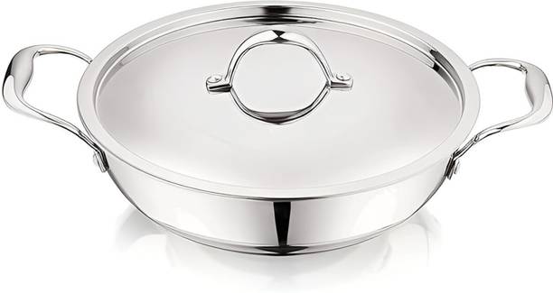 PRABHA Triply Deep Kadhai 34 cm diameter with Lid 6.4L capacity (Stainless Steel, Induction Bottom) Kadhai 34 cm diameter with Lid 6.4 L capacity