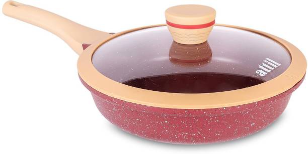 ATTIL ATTIL - Non-Stick Fry Pan with Glass Lid - Granite Cookware Frying Pan - 1.8 LTR Fry Pan 24 cm diameter with Lid 1.8 L capacity