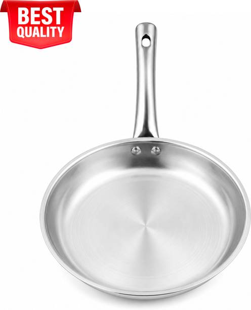 Timeking Stainless Steel 3 Ply Fry Pan with Strong Handle, Gas & Induction Compatible Fry Pan 20 cm diameter with Lid 1 L capacity