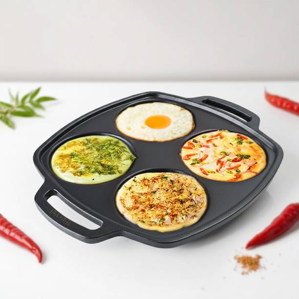 BLUEVEL Premium Cast Iron Uttapam Pan|4 Pits Uthappam Tawa 10.5 inch, Appam Maker 2.8 Kg Tawa 27 cm diameter