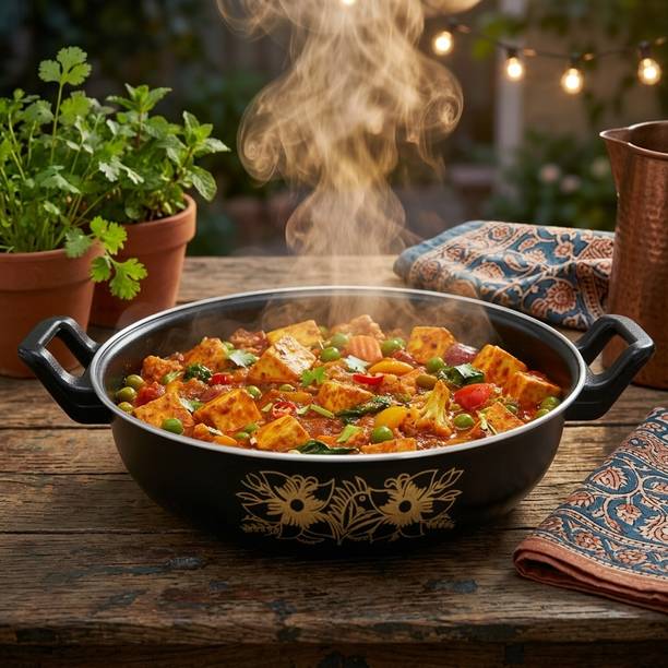 YR Enterprises YR Induction Base Enamel Non-Stick Kadhai, 26.5cm – 3000ml | Lightweight Kadhai 26.5 cm diameter 3 L capacity