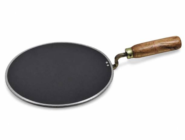 ShubhManShiv DhruviEnterprises Pure Iron Roti Tawa with Wooden Handle | Heavy Duty Chapati Dosa Tava Fry Pan 28 cm diameter 1 L capacity