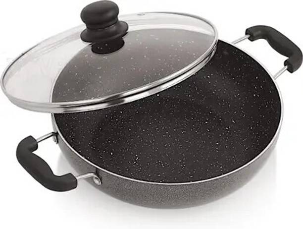 PATALSEVA Nonstick Aluminium Kadai Pan with Glass Lid Kadhai 26 cm diameter with Lid 2.5 L capacity