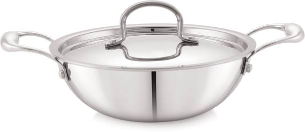 ANJALI TATTVA Triply Stainless Steel Kadai With Lid - No.28 Kadhai 13.5 cm diameter with Lid 4 L capacity