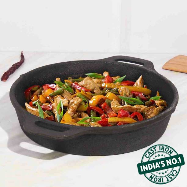 The Indus Valley Pre-Seasoned Cast Iron Skillet with Double Handle Fry Pan 24.7 cm diameter 1.8 L capacity