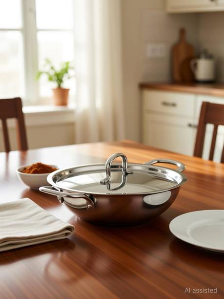 MITHALI Triply Stainless Steel Kadai with Lid 26CM Diameter 26 cm ढक्कन के साथ