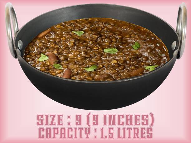 VeerEnterprises MS Pure Iron/Loha Black Deep Pan/Pot 9 Inches Kadhai 22.5 cm diameter 1.5 L capacity