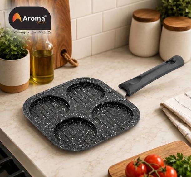 AROMAGOLD 4 in 1 Granite Multi Snack Maker Mini Uthapam Pan with 4 Cavities Non Stick Pancake Pan 19.5 cm diameter 0.5 L capacity