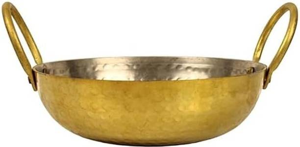 The Healing Store Brass Kadhai with Insulated Heat-Resistant Handle Kadhai 28 cm diameter 3 L capacity