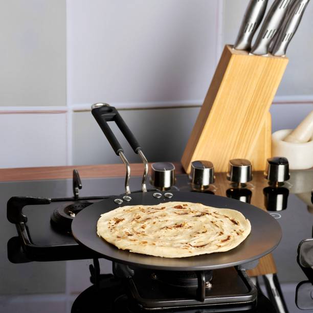 LAZYwindow Superior Quality Hard Anodized Roti Tawa (Black) | Inducton Base & Long-Lasting 25 cm डायमीटर