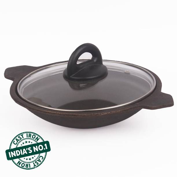 The Indus Valley Pre-Seasoned Cast Iron Appam Pan with Glass Lid - 8.7 inch Appachatty with Lid 0 L capacity 22 cm diameter