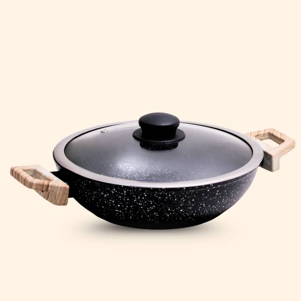 kyyte Induction Base Non Stick Die Cast Kadhai 24 cm diameter with Lid 2.2 L capacity