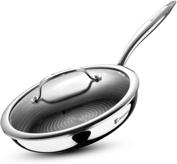 BERGNER TriPly Hitech Giro Frypan with Glass Lid, Non-Stick Healthy Honeycomb Coating, Fry Pan 24 cm diameter with Lid 0 L capacity