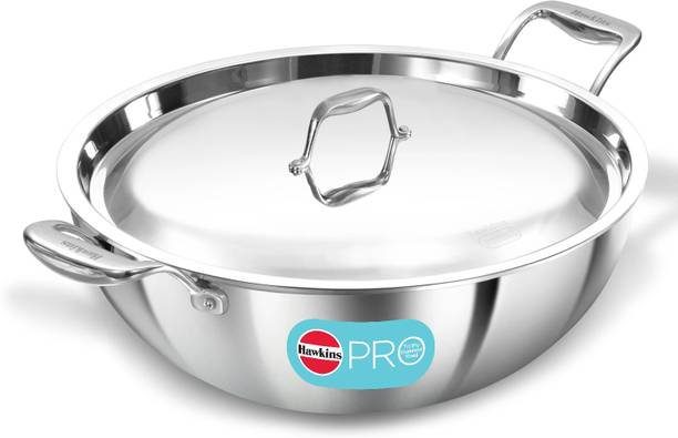 Hawkins Pro Tri-Ply Stainless Steel Deep-Fry Pan (PSK80S) Kadhai 33 cm diameter with Lid 8 L capacity
