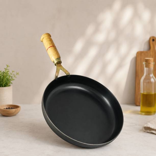 SHREE SHYAM HUB Heavy Gauge Iron Flat Bottom Pan 11 Inch Induction Base Cooking Pan Fry Pan 28 cm diameter 3.5 L capacity