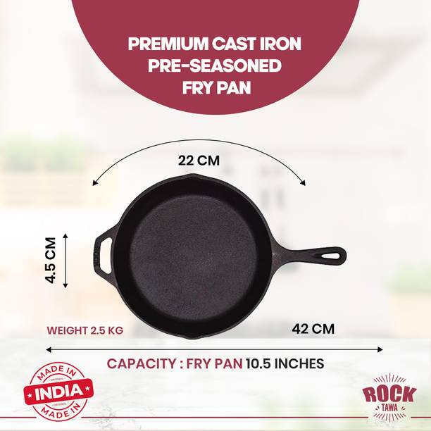 Rock Tawa Cast Iron 10.5 Inch Pre-Seasoned 1L Fry Pan 26.4 cm diameter 1 L capacity