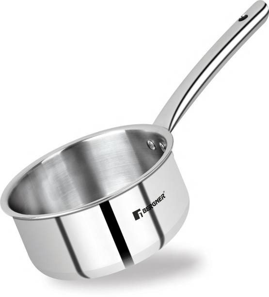 BERGNER Tripro Triply Stainless Steel Sauce Pan | Less Oil Use | Induction Bottom Sauce Pan 14 cm diameter 0.8 L capacity