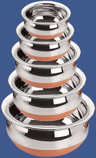 forsel Premium Stainless Steel Copper Bottom Handi Set for Family Dining Handi 4 L